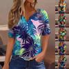 Damen T-Shirt mit Aufdruck und Knopfleiste, kurzärmelig, für den Alltag, Wochenendmode, Basic, V-Ausschnitt, normales Oberteil