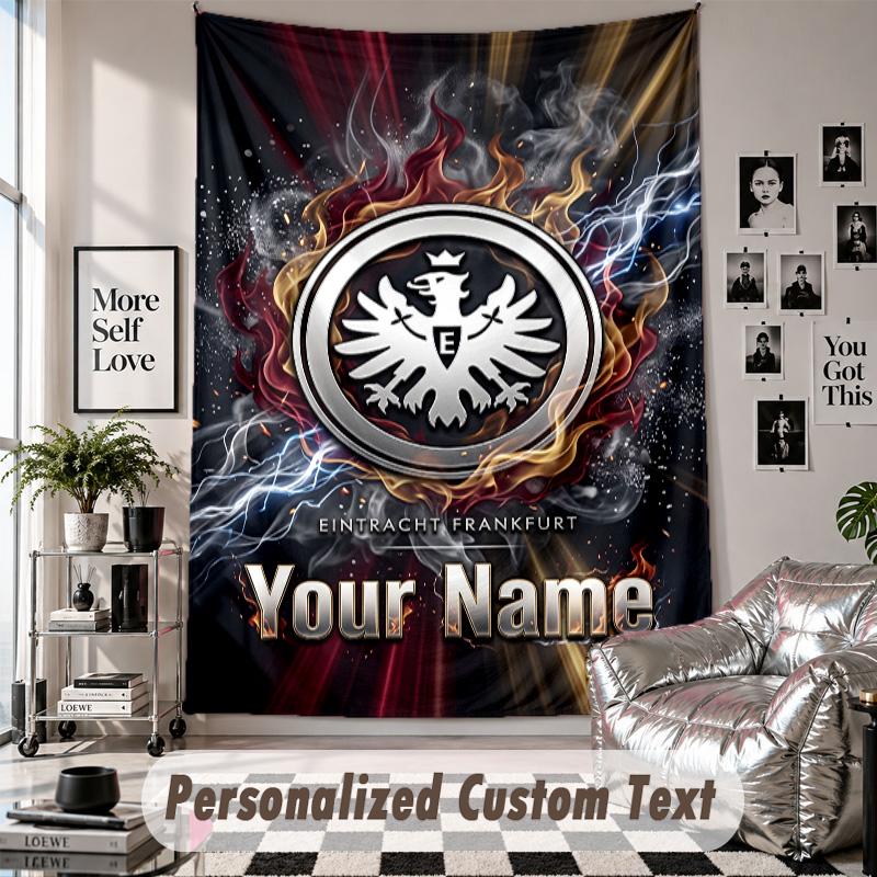 Wall Hanging Tapestry With Custom Name & Text, Eintracht Frankfurt Decorative Tapestry For Bedroom