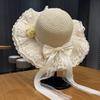 Elegant Lace Bow Sun Hat Breathable Straw Adjustable Beach Hat Lace Ruffle Sun Visor Hats Summer Beach