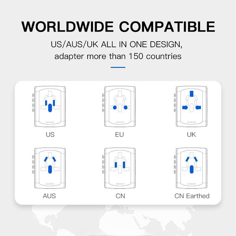 Universal Travel Adapter Travel Charger for US EU UK AUS Travel with 3 USB and 1 Type C Port