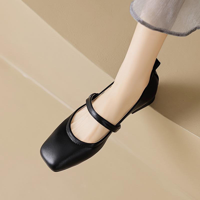 Mary Jane shoes women's summer skirt retro soft leather thick heel single shoes large size women's shoes