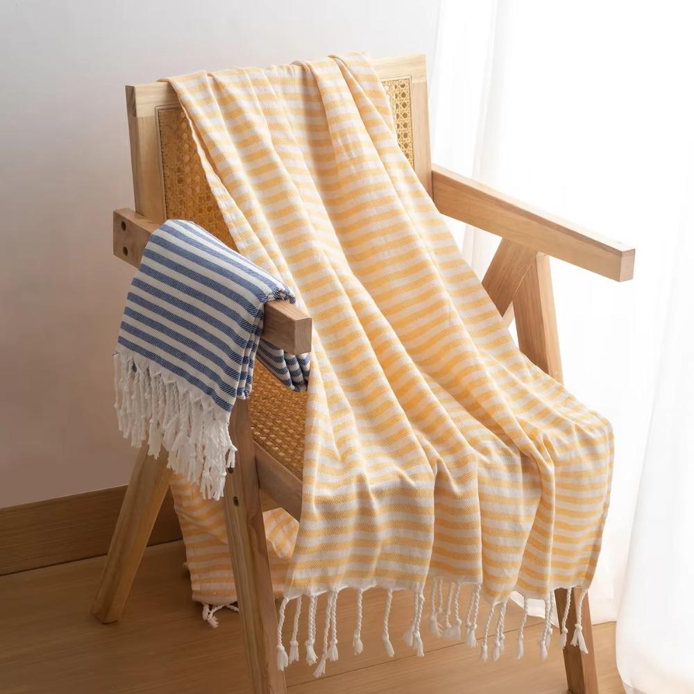 Water Absorbent Turkish Striped Beach Towel Polyester-cotton Skin-friendly Sports Bath Towel With Tassel Large Size