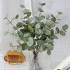 Round Leaves Fake Plants Plastic Silk Eucalyptus Leaf Artificial Eucalyptus Wedding Bouquet