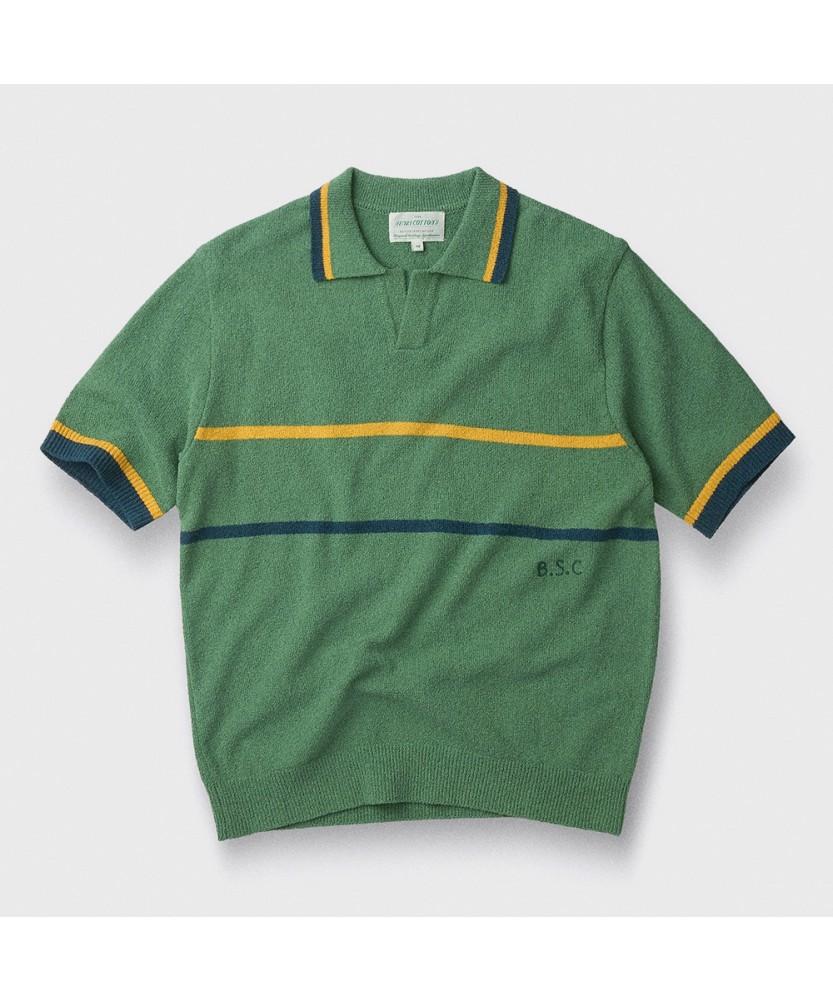 Henlikoteun [British Sporting Club] Stripe Short-Sleeves Open-Polo Knit Abwam26761Grx
