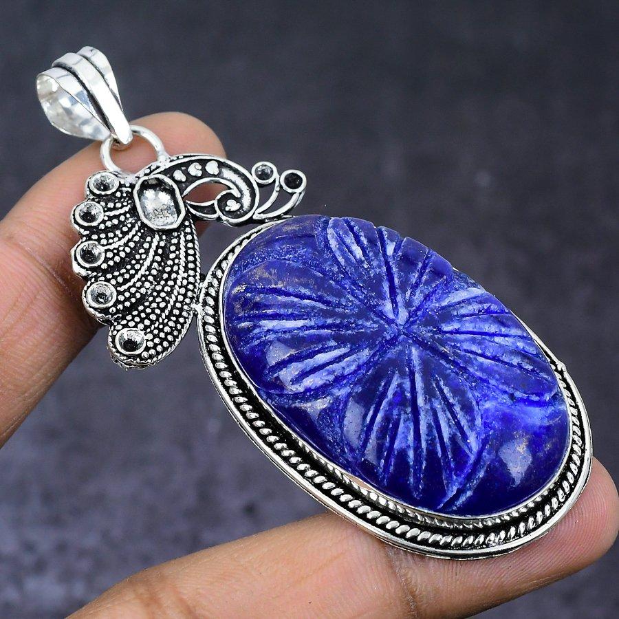 Burmise Sapphire Gemstone Handmade 925 Steling Silver Jewelry Pendant 2.96" R0q67