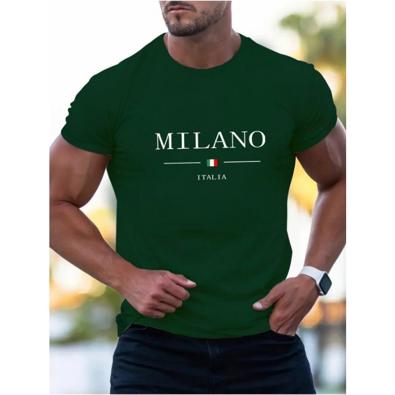 Summer Men's Casual Sports Loose Plus MILANO Print Comfortable Shopping Round Neck Short Sleeved T-shirt Top