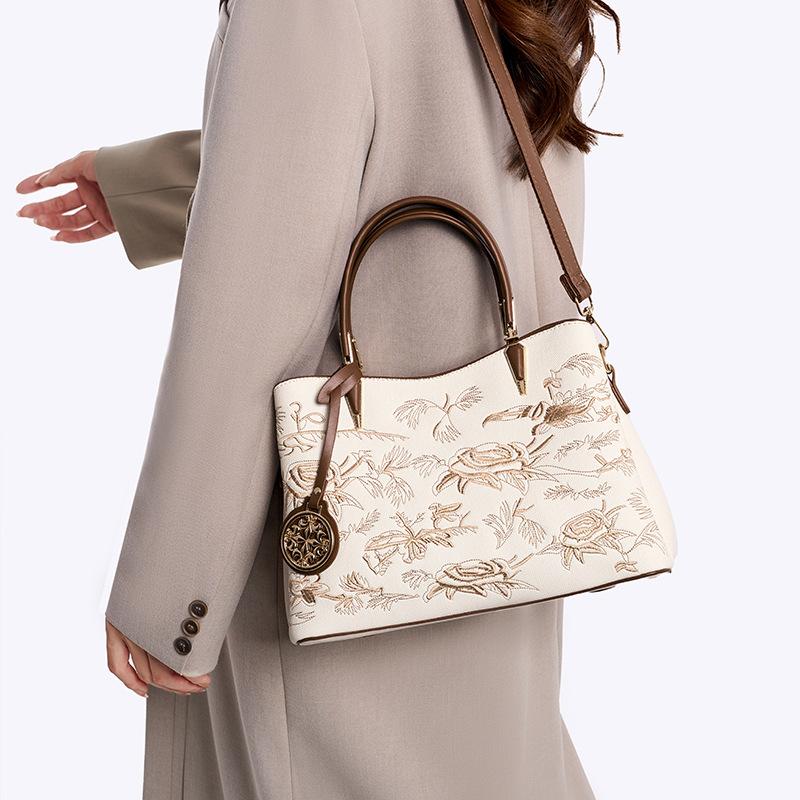 Premium Texture National Style Chinese Women's Bag Large Capacity Handbag Embroidered Shoulder Bag Crossbody Small Square Bag