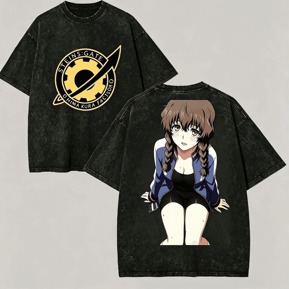 Tricou Steinsgate Vintage Spălat Unisex Supradimensionat Anime Streetwear Bumbac Moale Mânecă Scurtă Cadou Îmbrăcăminte Topuri 2026 Vânzare Fierbinte