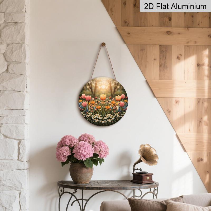 2D Flache Aluminium Tulpe und Biene Wanddekoration Rustikaler Gartenstil 19,99 cm X 19,99 cm Perfekt für Gärten, Bauernhäuser, Haustüren, Veranden und