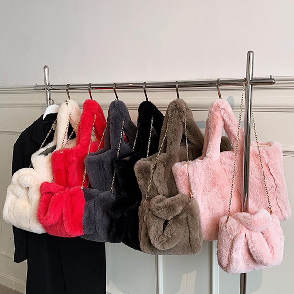 Große Plüsch-Tragetasche Kunstpelz-Umhängetasche Winter Flauschige Damen-Designer-Handtaschen Warm Weich Crossbody-Taschen für Damen Shopper-Taschen