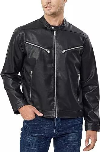 AL KHALID Schwarze Lederjacke Stilvolle Herren-Jacke Weiches Echtes Lammfell Druckknopfkragen Lässige Bikerjacke