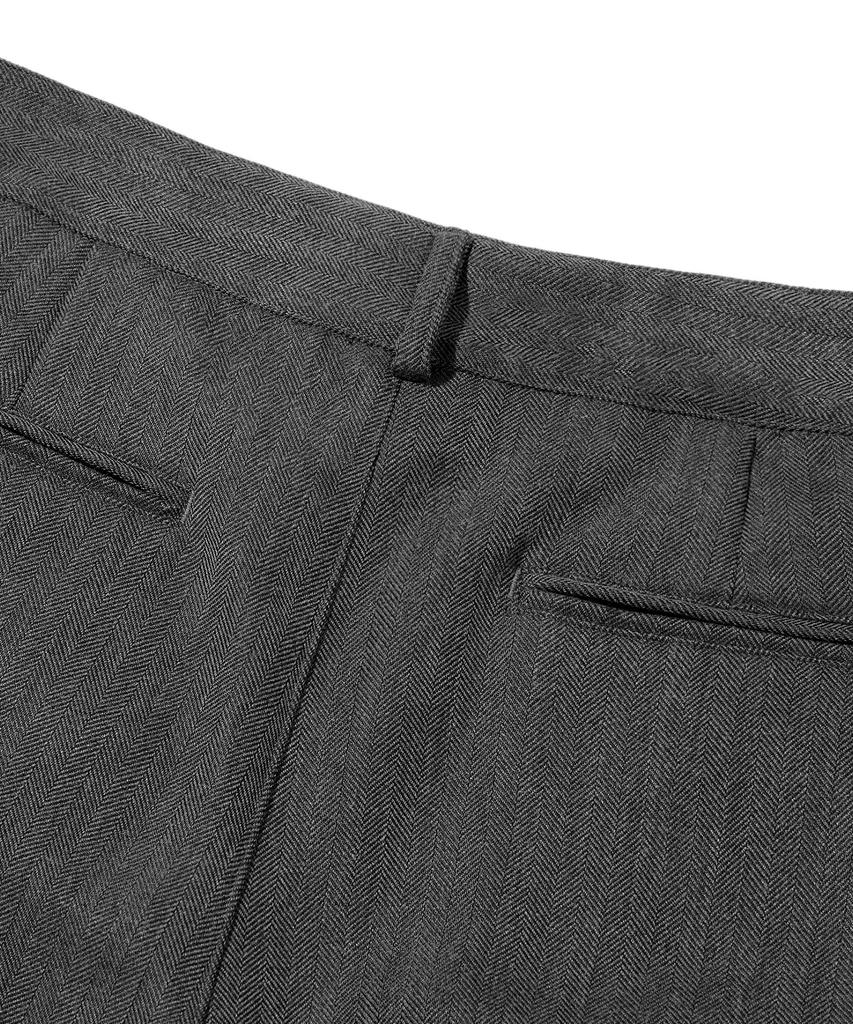 TRILLION Wool-Like Inverted Tuck Herringbone Wide Pants (Gray)