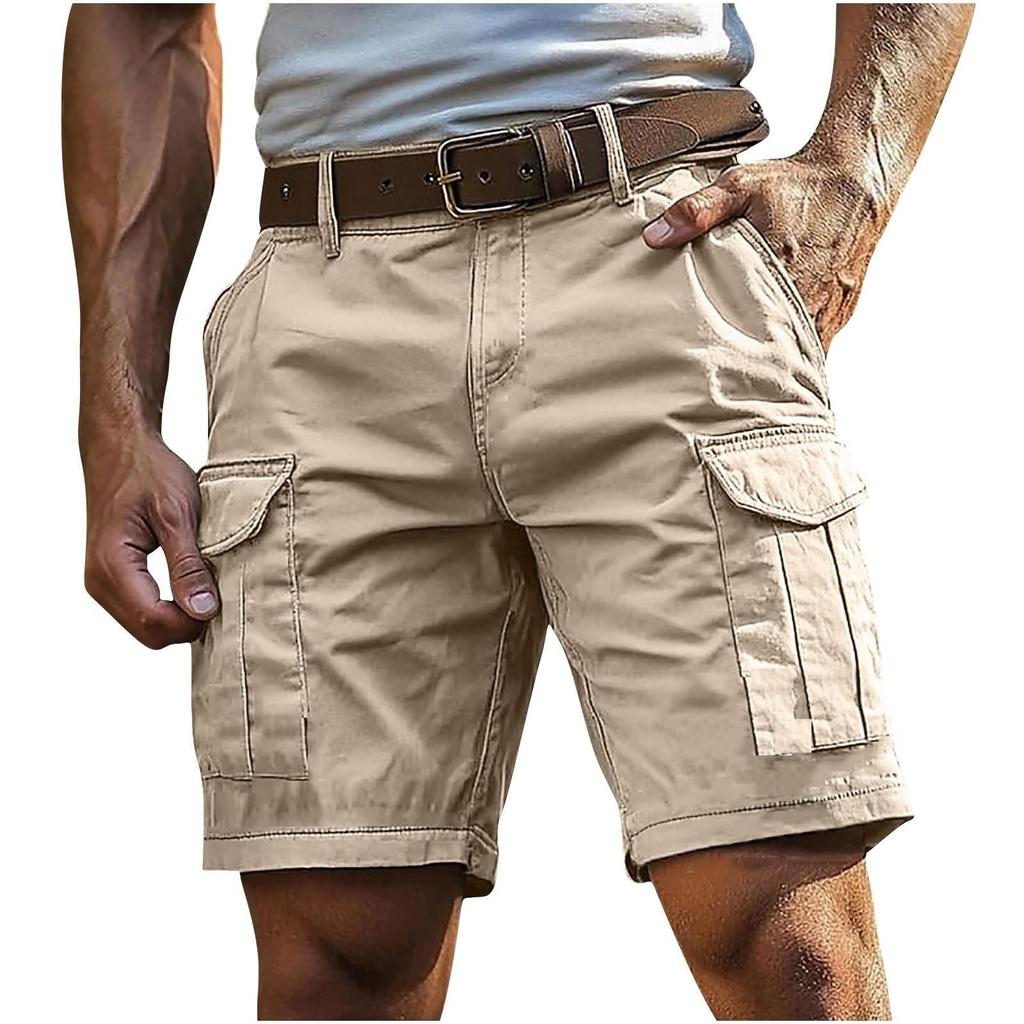 Men's Summer Relaxed Fit Cotton Cargo Shorts with Multiple Pockets for Outdoor Work and Casual Wear