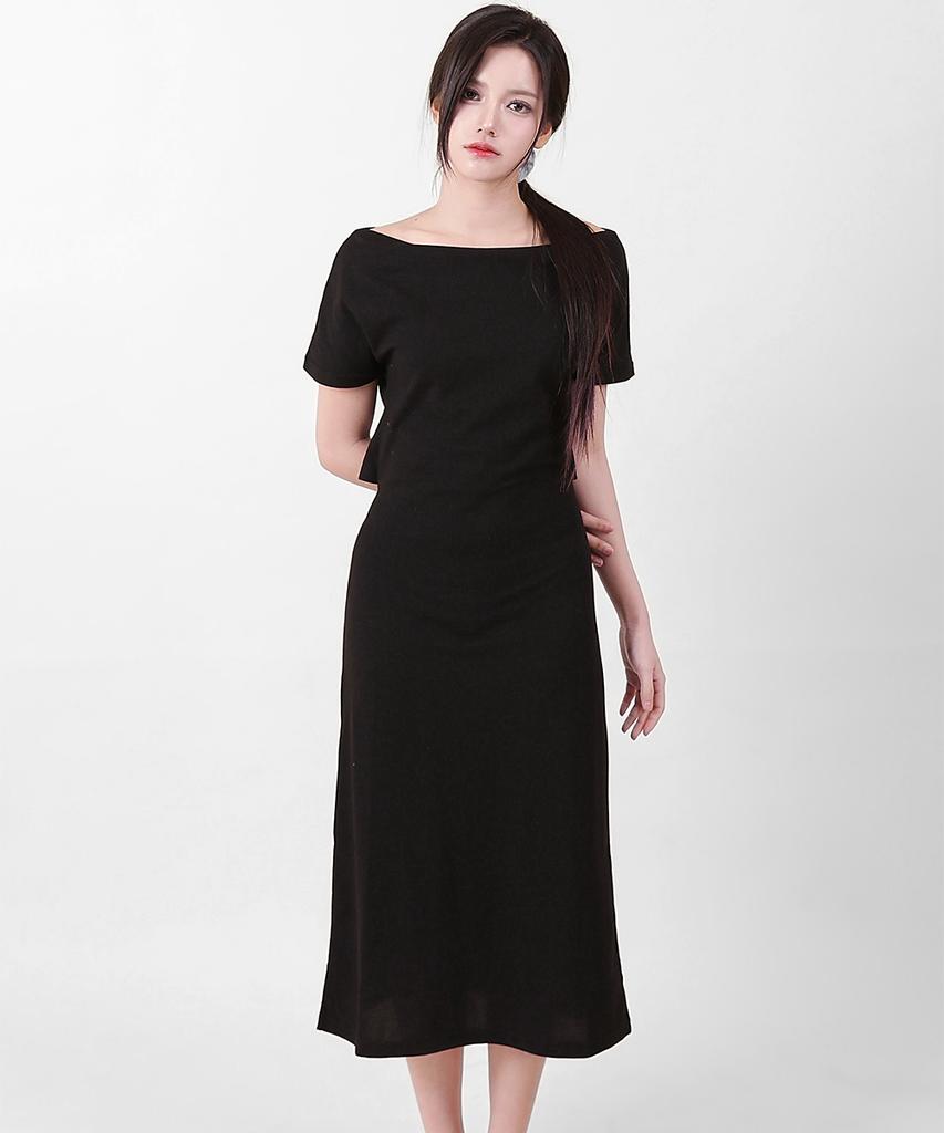 Kathrin Off-Shoulder Slit Long Dress Black