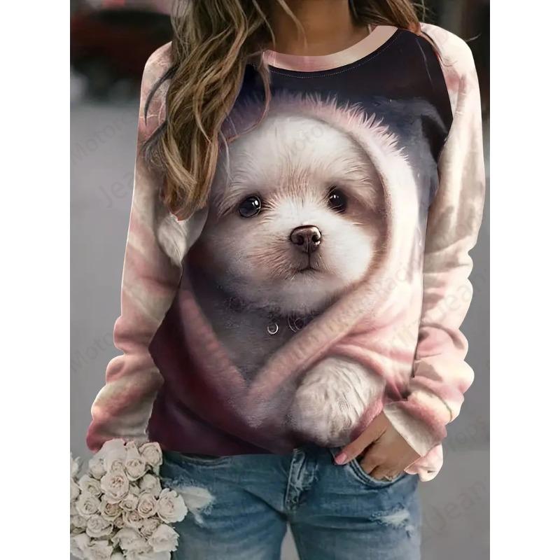 Cat Sweatshirt Kawaii Animal 3d Print T-Shirt Women Fashion O-neck T Shirt Female Sweats Winter Coat Girl Clothes Dog Sudaderas