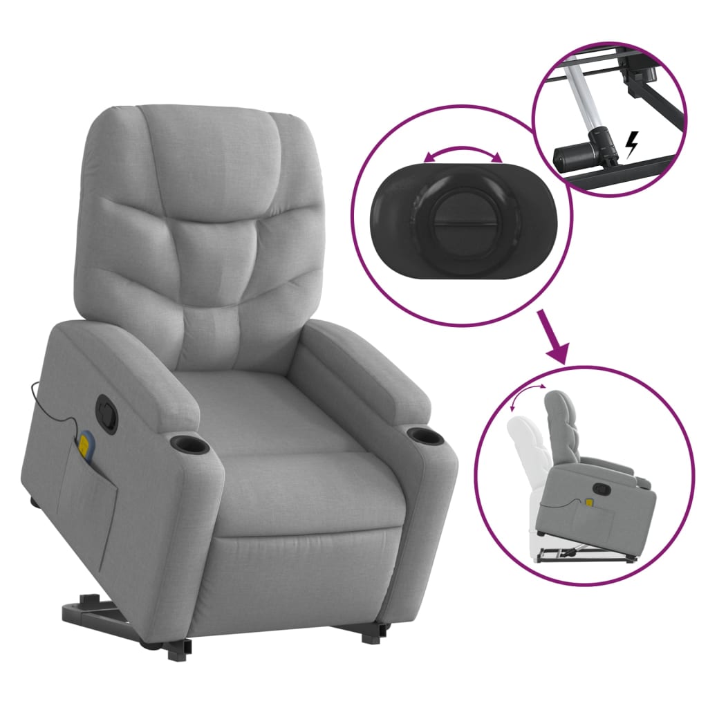 vidaXL Massagesessel mit Aufstehhilfe Hellgrau Stoff