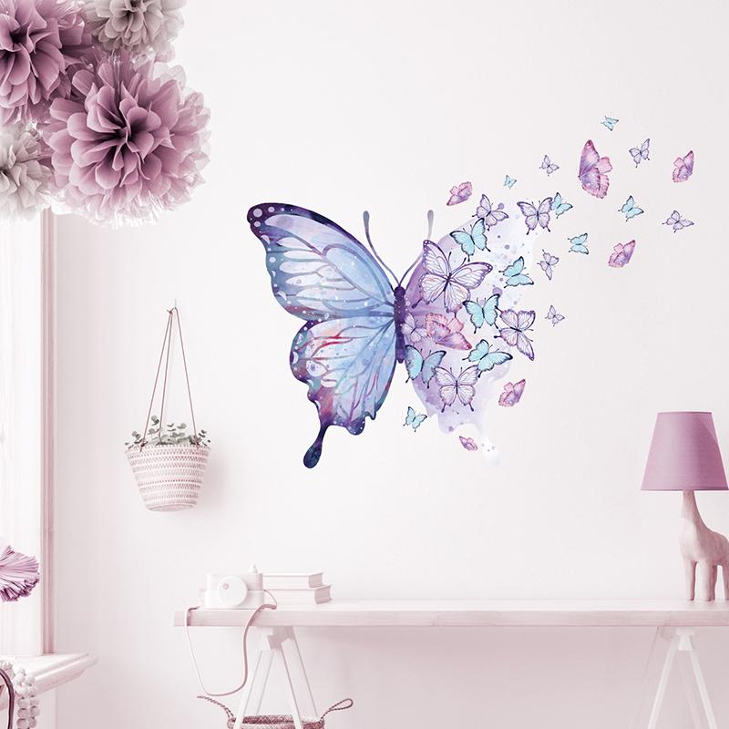 Autocollants muraux papillon violet, pour chambre à coucher, décoration de salon, sparadrap muraux pour chambre de filles, papier peint amovible, peintures murales en Pvc