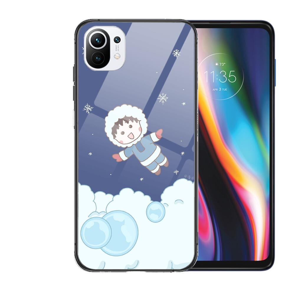 TOPLBPCS Chibi Maruko Tempered Glass Phone Shell Case For Xiaomi Redmi 11 Lite Pro Ultra 10T 10 9 8 Cc Se Cover Silicone Cases