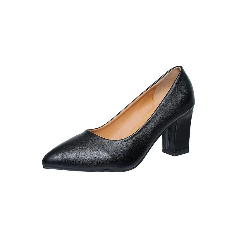 2024 Brand Shoes for Women Slip On Women's High Heels Concise Office & Career Pumps Women Pointed Toe Chunky Heels Shoes Ladies