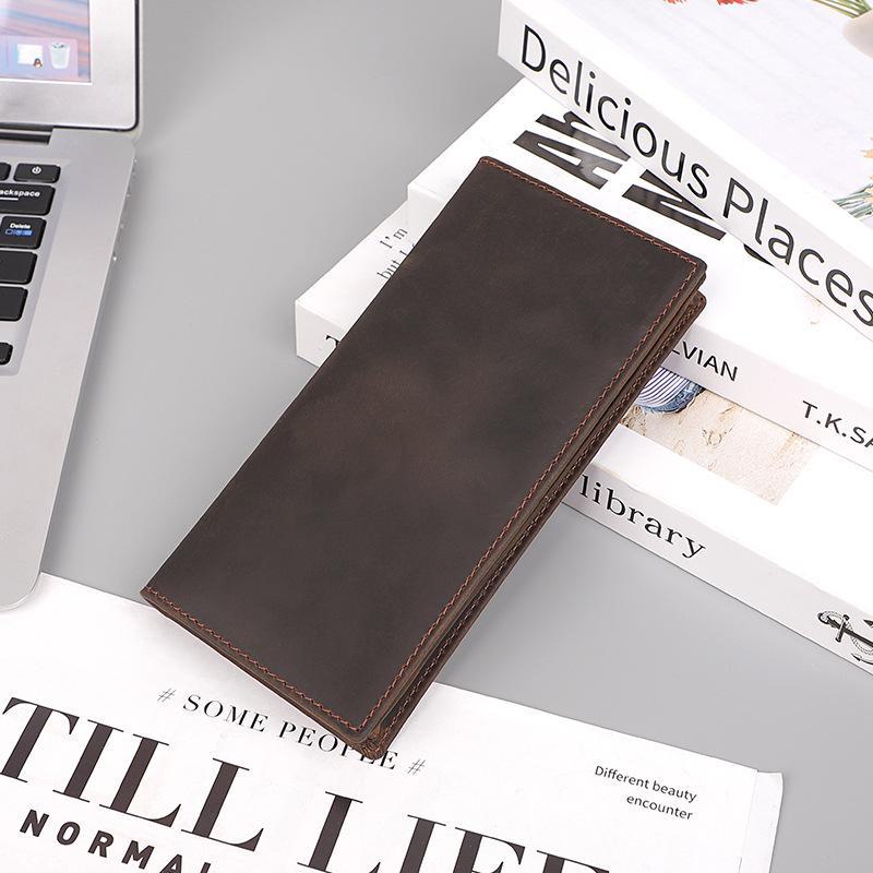 Jiameida Vintage Leather Men's Wallet - Crazy Horse Long Multi-Card US Dollar Clip & Coin Pocket