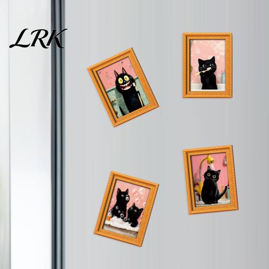 Cute Pumpkin Spooky Ornaments Wooden Black Cat Fridge Magnet, Seasonal Cartoon Kitchen Bathroom Decor, Autumn Home Decorations Theme Photo Frame