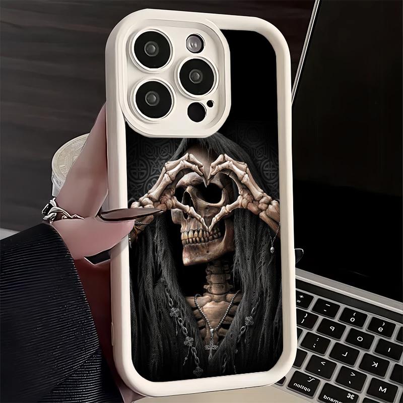 Phone Case for iPhone 17 Air 16E 15 16 Pro Max Grim Reaper Skeleton Funny Style Cover 14 Plus 13 12 Mini Soft Shell Silicone Fun