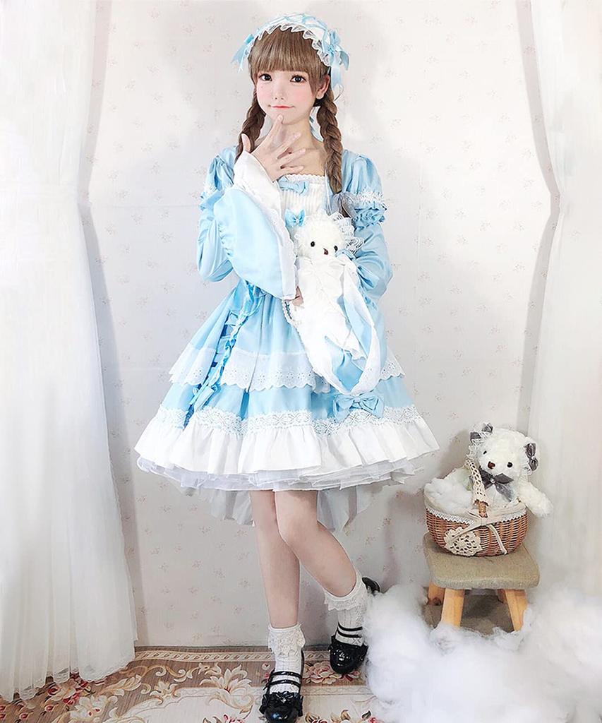 Fishtail Lolita Dress with Maid [Milky Time] Hemline, 2-Way (Blue)