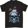 Summer Men's Gothic Christmas Skull T-shirt, with A Christmas Hat and Holly Print - Pure Cotton Short-sleeved T-shirt