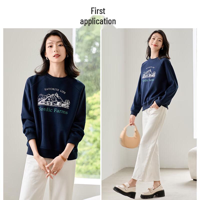 Chushen Women's Loose Fit Letter Print Round Neck Sweatshirt