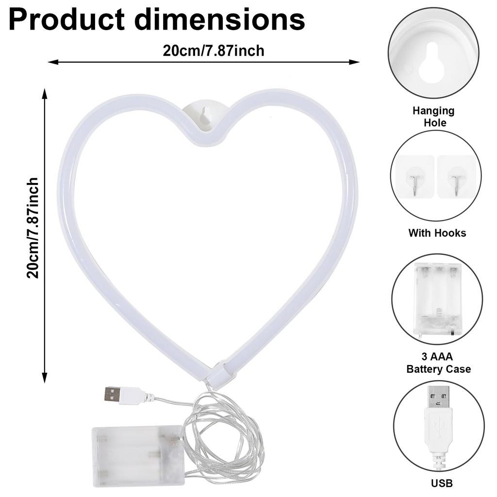 USB Romantic Atmosphere Led Neon Light Sign Heart Shape Wall Mounted Night Light For Valentine's Day Bar Bedroom Living Room