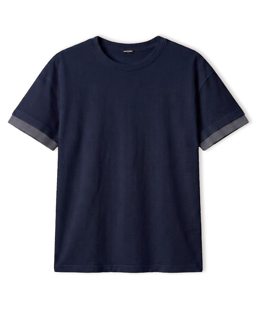 VANNWORKS [Crop] Layered Roll-Up Short Sleeve T-Shirt (Vs0301) Navy