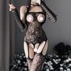 Sexy Women'S Net Jumpsuits High Elastic Sling Hollow Out Bare Breast Open-Crotch Garters Stockings Bodysuit Erotic Lingerie Set