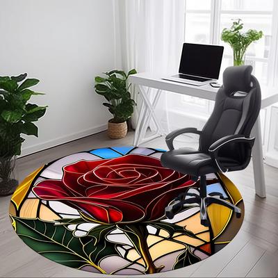 1 Stück Rose Buntglas Büro Runder Teppich, Unter Bürostühlen Schlafzimmer Wohnzimmer Heimdekoration, Raumdeko