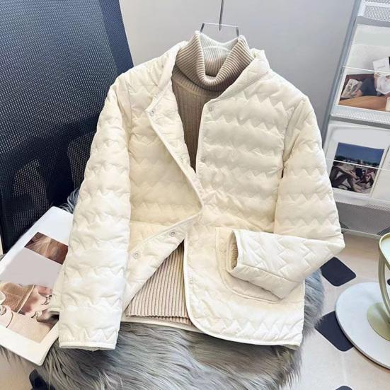 Damjacka med quiltning och dun Lättviktig Långärmad Pufferjacka Knäppning Vinter Ytterkläder