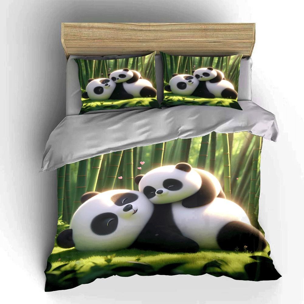 Panda-Themed Cozy Relaxation Set Exquisite Three-Piece Bedding Set Gift For Kids And Adults
