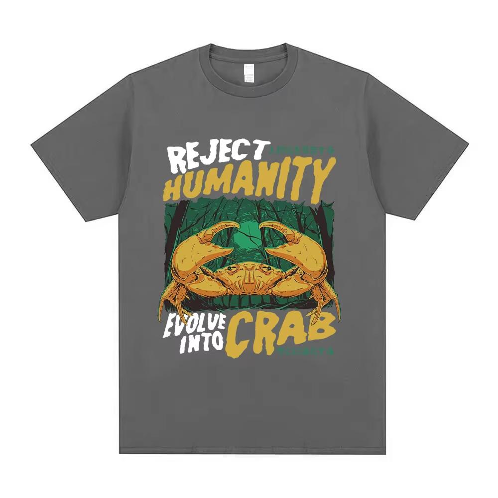 Lehne die Menschheit ab Entwickle dich zu Krabben T-Shirt Lustiger Japanischer Stil Krabben T-Shirts Sommer Herren Damen Humor Stil Kurzarm