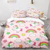 Cartoon Unicorn Pink King Queen Duvet Cover Kids Girls Lovely Animal Bedding Set Rainbow Quilt Cover Polyester Comforter Cover