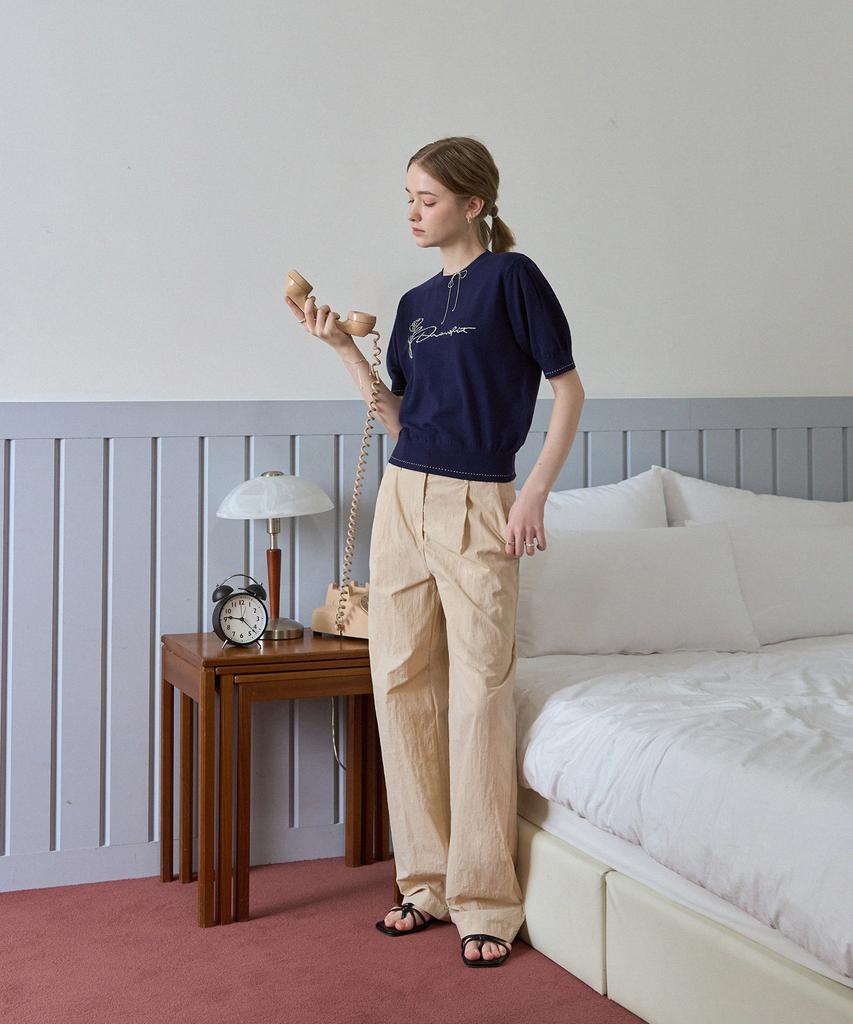 Deuloupisumeon Flower Jacquard Puff Short Sleeve Knit [Navy]