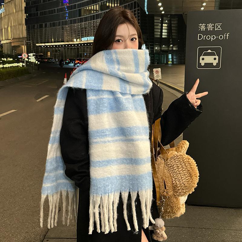 North Thickened Warm Scarf Soft Waxy Couple Shawl Winter High Sense Solid Color Versatile Fringed Scarf Women