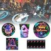 Eye-catching Halloween Glow In The Dark Disposable Party Supplies Set For 12 With Plates Cups Napkins And Table Cover