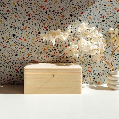 Wooden Storage Box with Key - CREATIVE DECO - 30 X 20 X 14 Cm - Unpainted - Keepsake Box