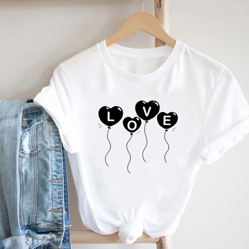 (Aziatische maat) T-shirt Dames Liefde Hart Zoet 90s Trend Schattige Print Dameskleding Casual Korte Mouw Mode T-shirt Vrouwelijk Grafisch T-shirt
