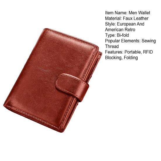 Vintage Herren Faux-Leder Geldbörse RFID-Blockierend Zweifach gefaltet Kurze Geldbörse Minimalistisch Schlank Anti-Diebstahl Kreditkartenhalter Fronttaschen-Geldbörse