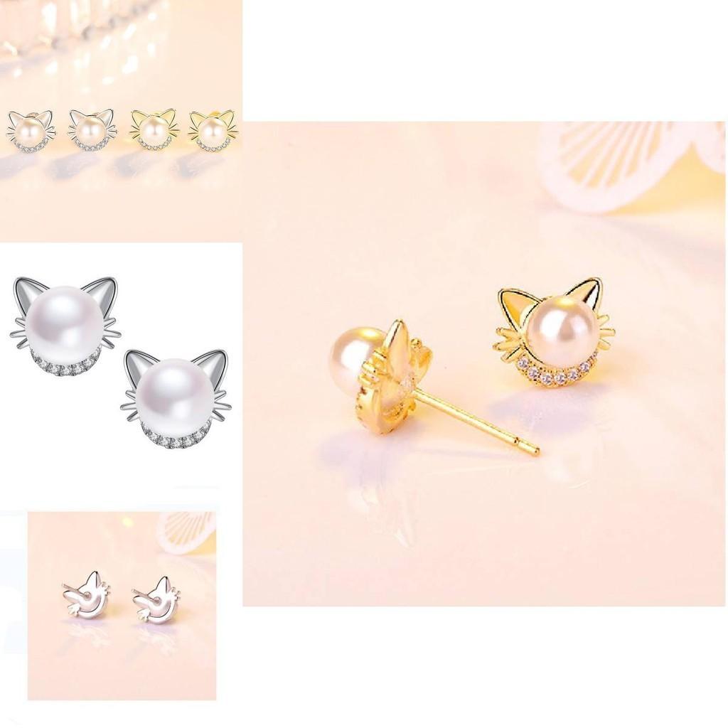 Hete Verkoop Modieuze Parel Kat Diamant Oorbellen