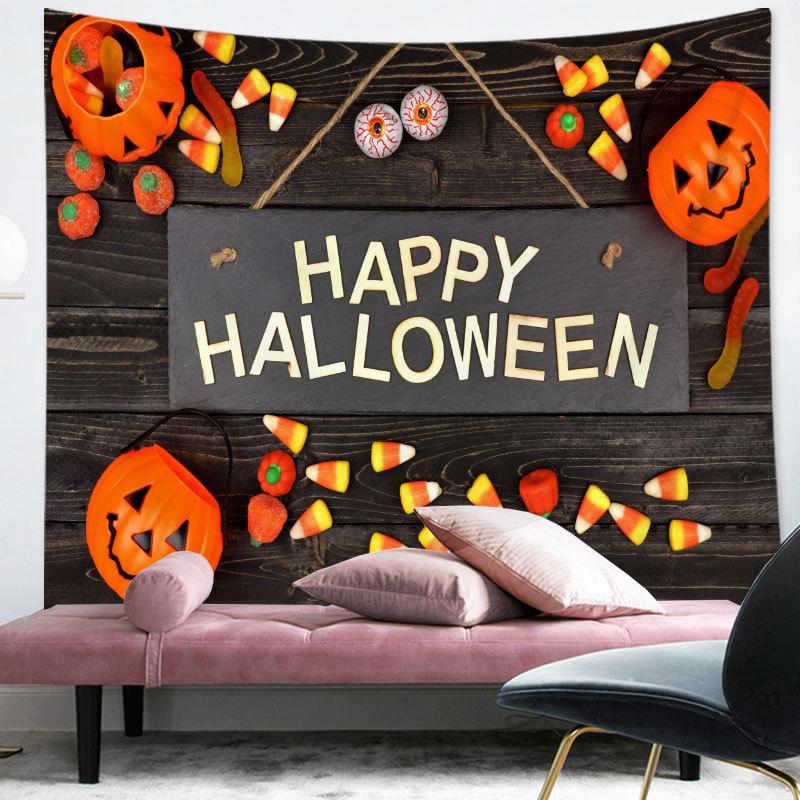 Happy Halloween Tapestry Cartoon Pumpkin Print Tapestry Home Living Room Bedroom Decor Wall Hanging For Boys Teen Festival Gift