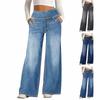 Dames denim broek met wijde pijpen en relaxte pasvorm, casual, hoge taille, rechte jeans