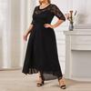 Black Plus Size Maxi Dress Lace Half Sleeve O Neck Casual Long Dress for Women Spring Summer
