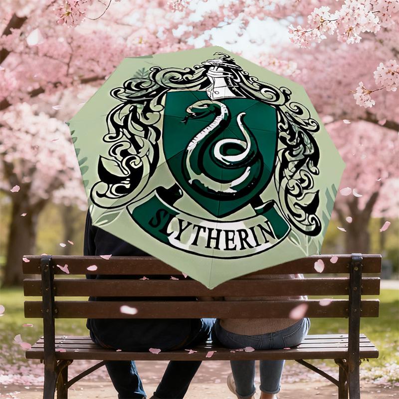 1 Stück Slytherin Wappen Regenschirm - 8 Speichen verstärkt, Automatik-Öffnung, Leicht & Langlebig, Niedliches Modeaccessoire für Draußen, D2712