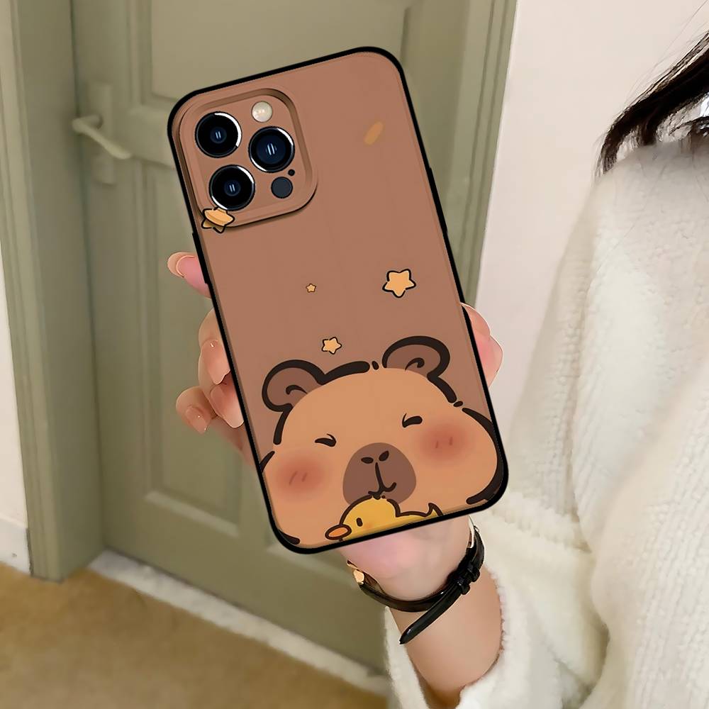C-Cartoon-C-Cutes C-Capybara Phone Case Black That Fits For IPhone 17,16,15,11,13,14 Pro Max,Plus,X,Xr,Xs Max,13Mini
