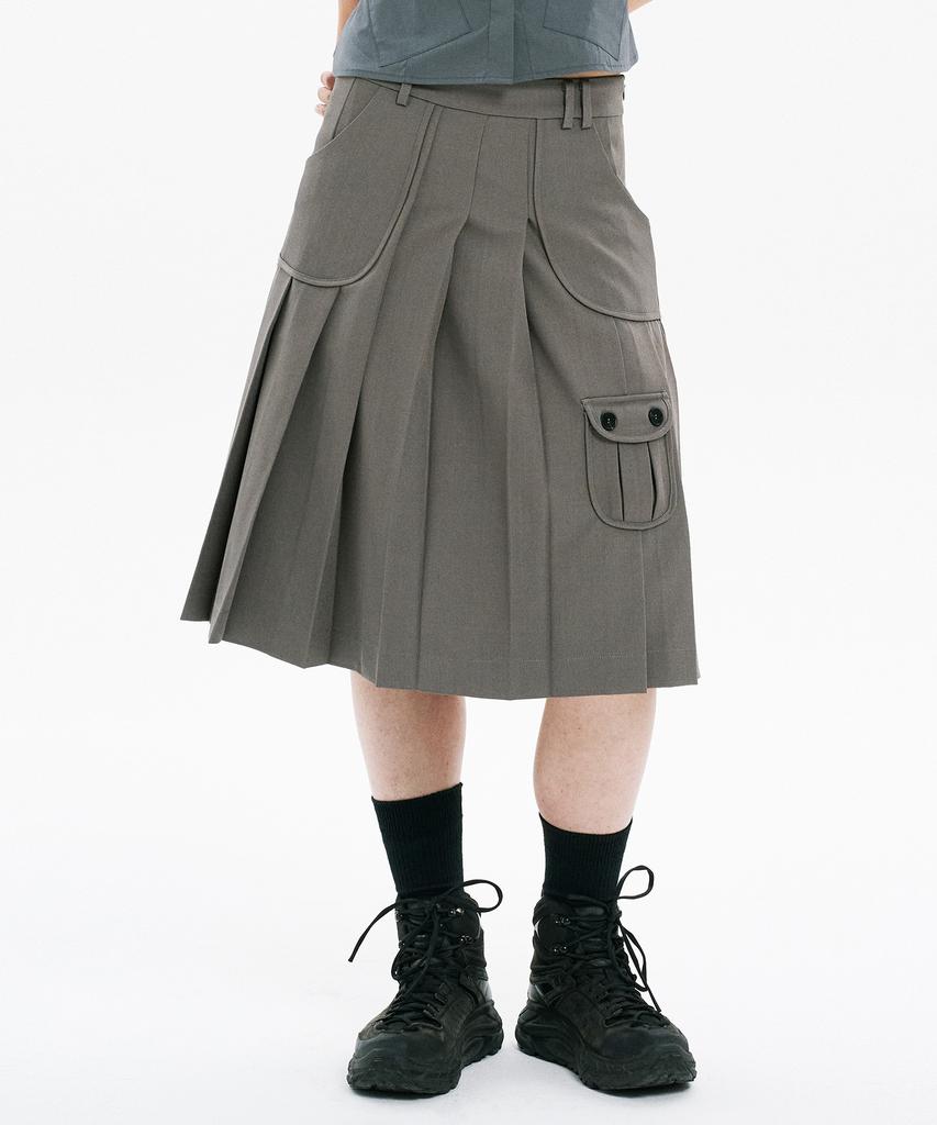 Hanahi Low Pocket Pleated Skirt Gray